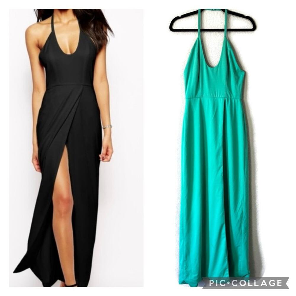 AQ/AQ Sienna Mint Green Halter Neck Sleeveless Open Back Slit Maxi Dress Size 4